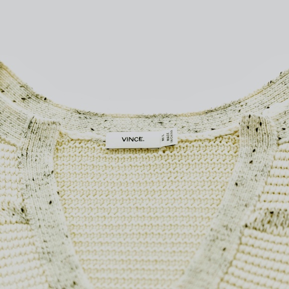Vince Speckle Stitch Popover Stripe Marled V-Neck Tunic Sweater Womens M/L - Picture 6 of 8